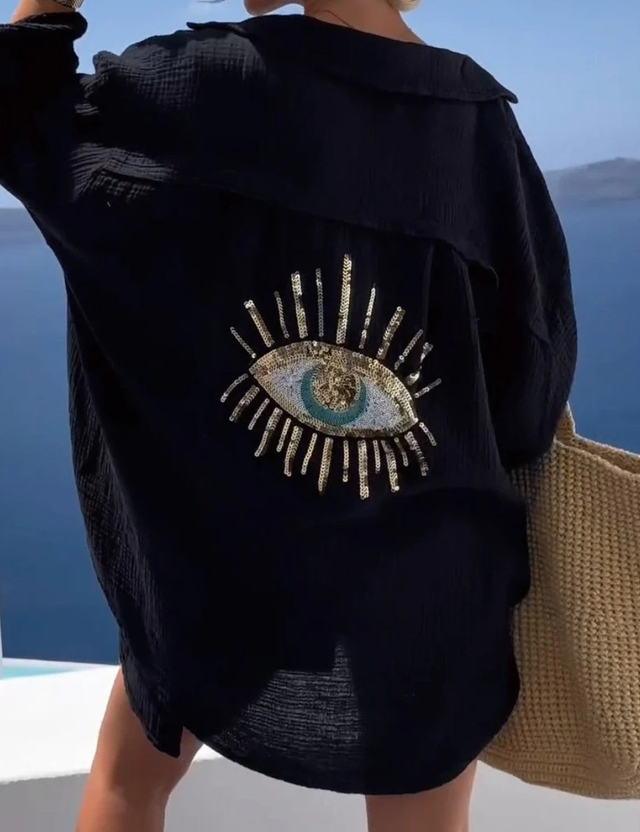 Ayline | Blå Øje Skjorte i Bomuldsgaze