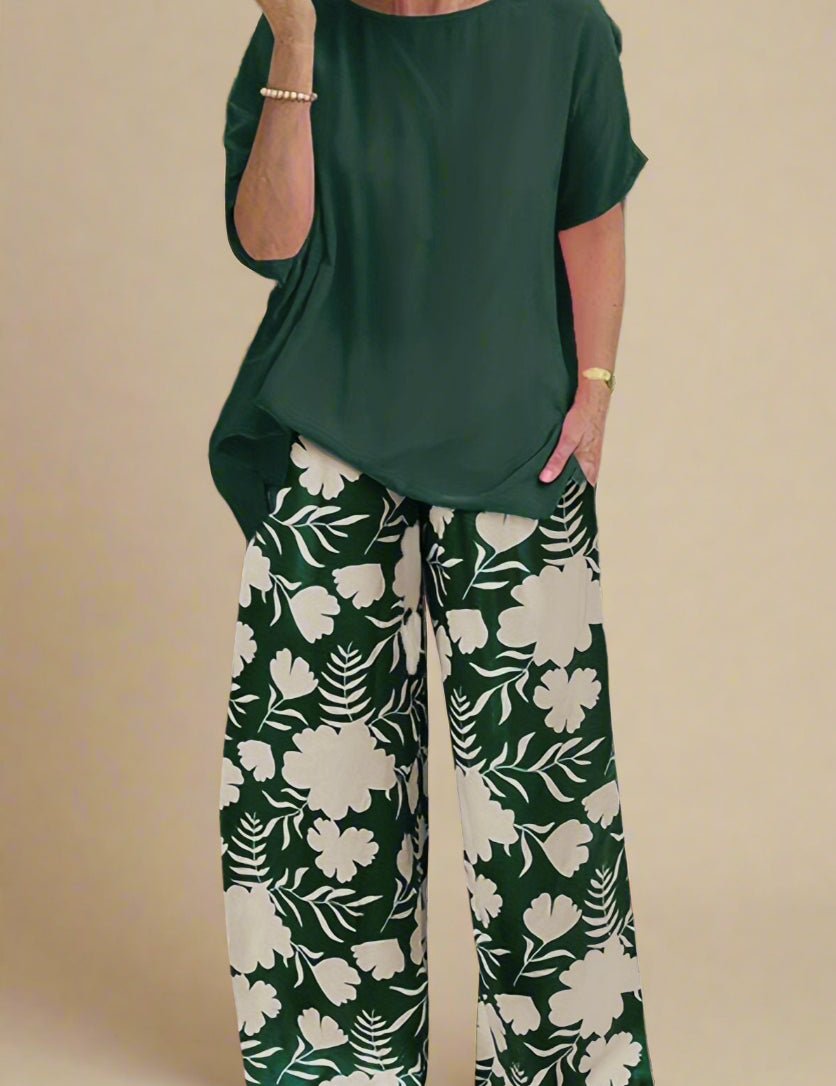 Sæt Andrée | Mønstrede Bukser + Ensfarvet Top