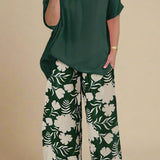 Sæt Andrée | Mønstrede Bukser + Ensfarvet Top