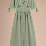 Celina Kjole | Lang denimkjole med knapper og markeret talje