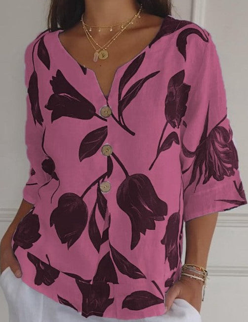 Sanne | Blomstret bluse med knap foran