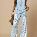 Sæt Elise | Mønstrede Bukser + Ensfarvet Top