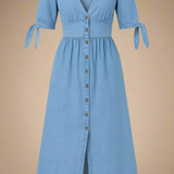 Celina Kjole | Lang denimkjole med knapper og markeret talje