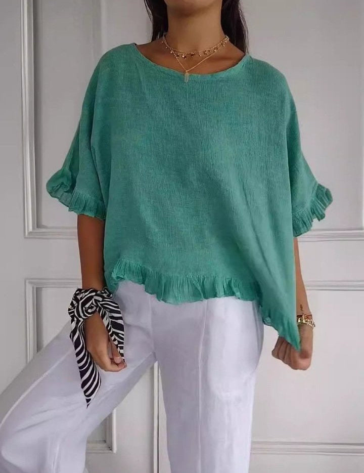 Amanda | Casual Top med Volantkant