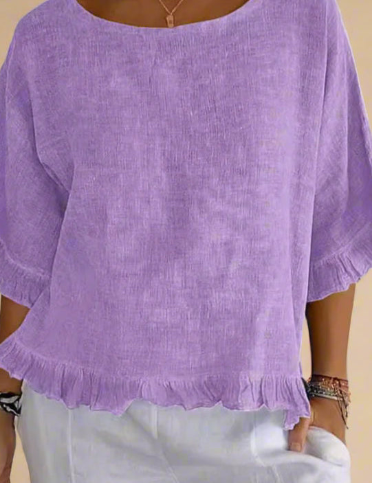 Lærke Bluse | Blød Linned – Afslappet Elegance med Flæsedetaljer