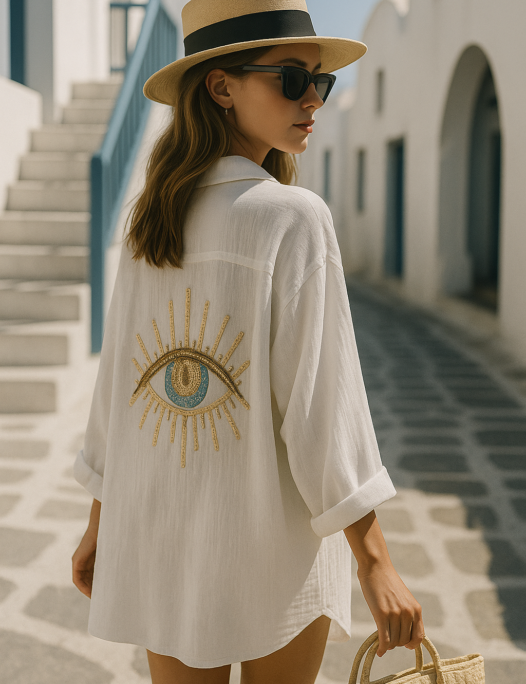 Ayline | Blå Øje Skjorte i Bomuldsgaze