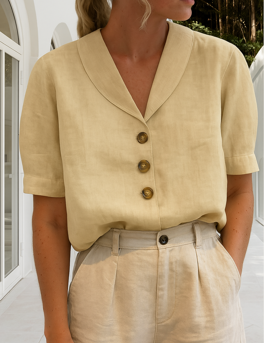 Christina™ – Let bluse i hør-bomuld