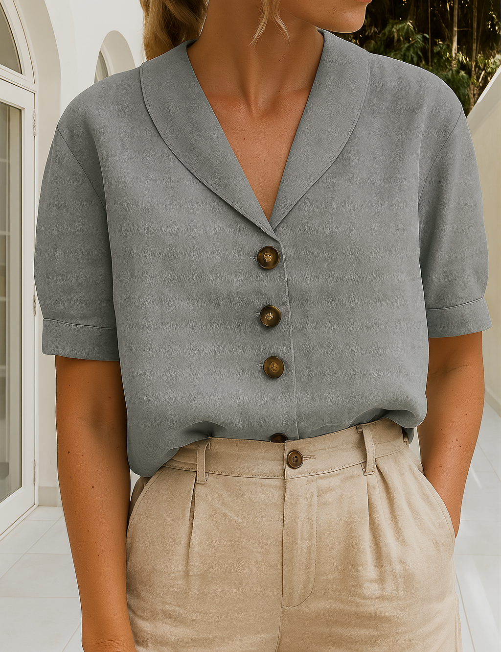 Christina™ – Let bluse i hør-bomuld