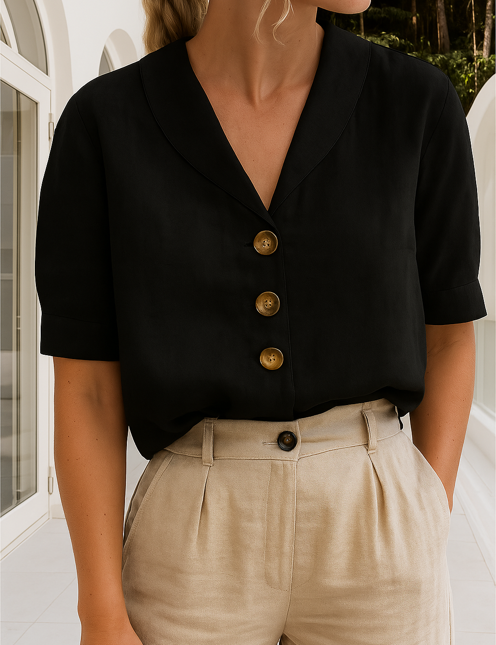 Christina™ – Let bluse i hør-bomuld