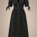 Celina Kjole | Lang denimkjole med knapper og markeret talje