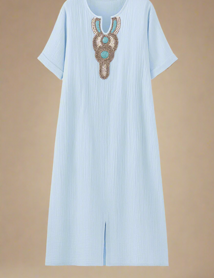 SAGA KJOLE | Lang kjole med decoteret hals og sideslidser