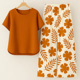 Sæt Andrée | Mønstrede Bukser + Ensfarvet Top