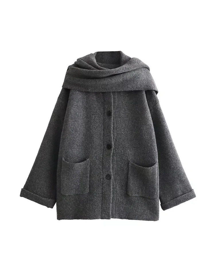 Abigail | Strikket Cardigan med Tørklæde