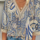 Divina | V-hals Bluse med Korte Ærmer