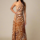 Alva Kjole | Plisseret one-shoulder kjole med zebramønster
