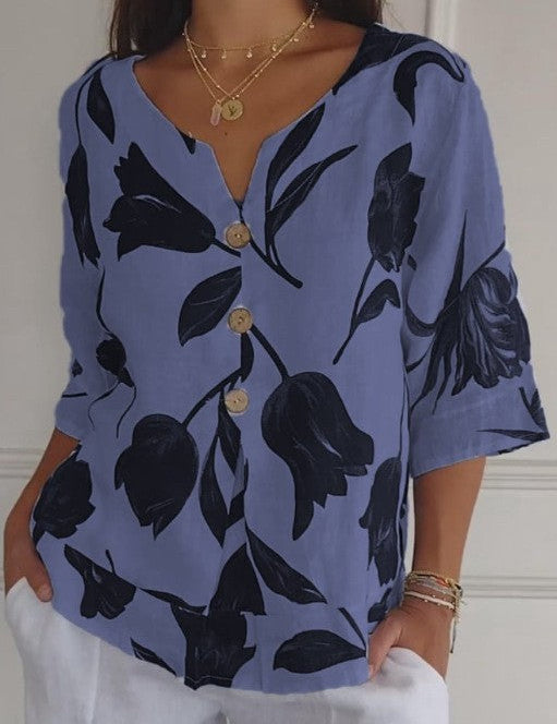 Sanne | Blomstret bluse med knap foran