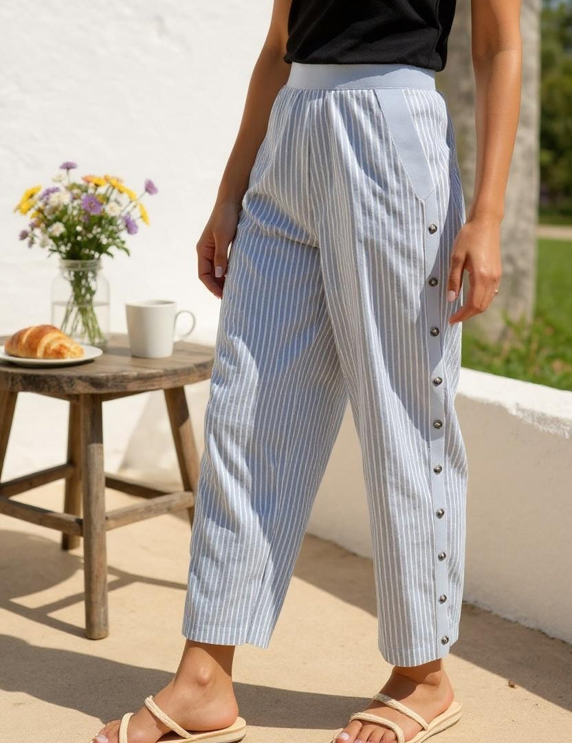 ALVA BUKSER | Casual Elegance med Let Struktur & Stribet Finish