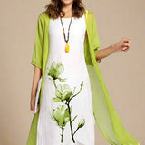 ALBA KJOLE SÆT | Kjole og let lag-på-lag cardigan med blomsterprint