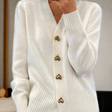 Alma™ – Sort cardigan med gyldne hjerteknapper